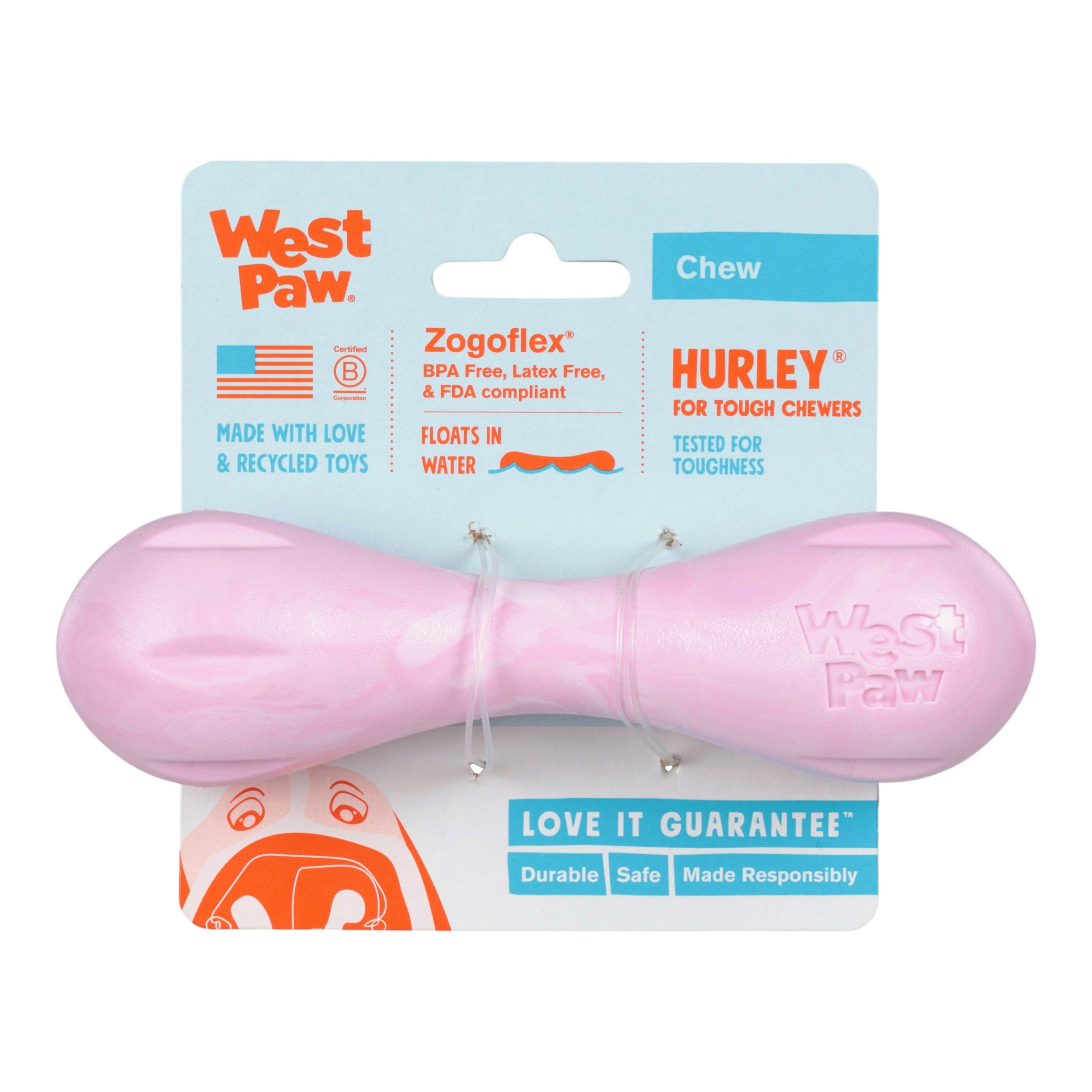 HURLEY de West Paw® color Rosa Chicle Jaspeado (Bubblegum Swirl) Línea Puppy – Hueso de Juguete para Cachorros