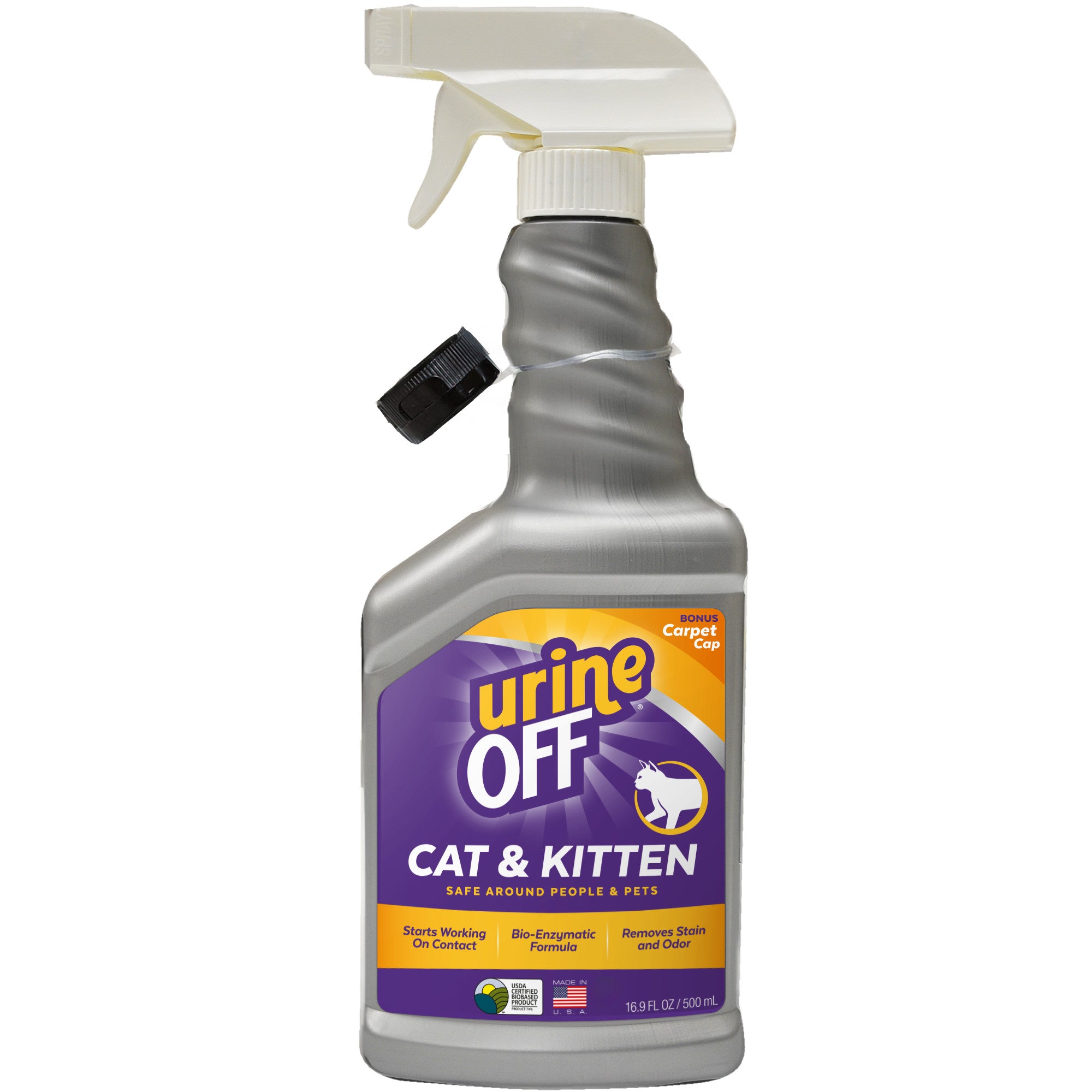 Eliminador de Olores y Manchas de Orina para Gatos y Gatitos con Rociador y Tapa para Alfombras – 500 ml (Carpet Cap) | Urine Off