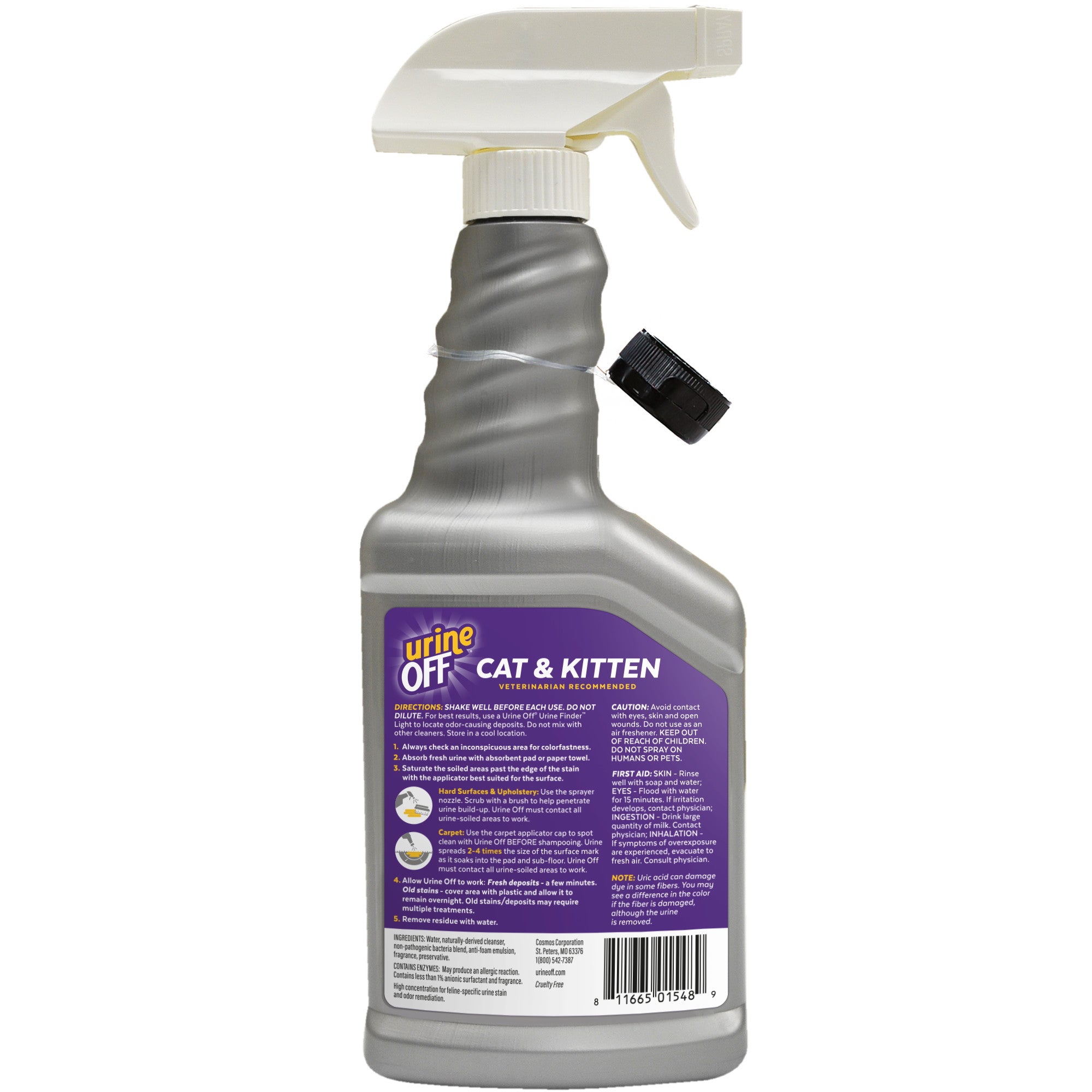 Eliminador de Olores y Manchas de Orina para Gatos y Gatitos con Rociador y Tapa para Alfombras – 500 ml (Carpet Cap) | Urine Off