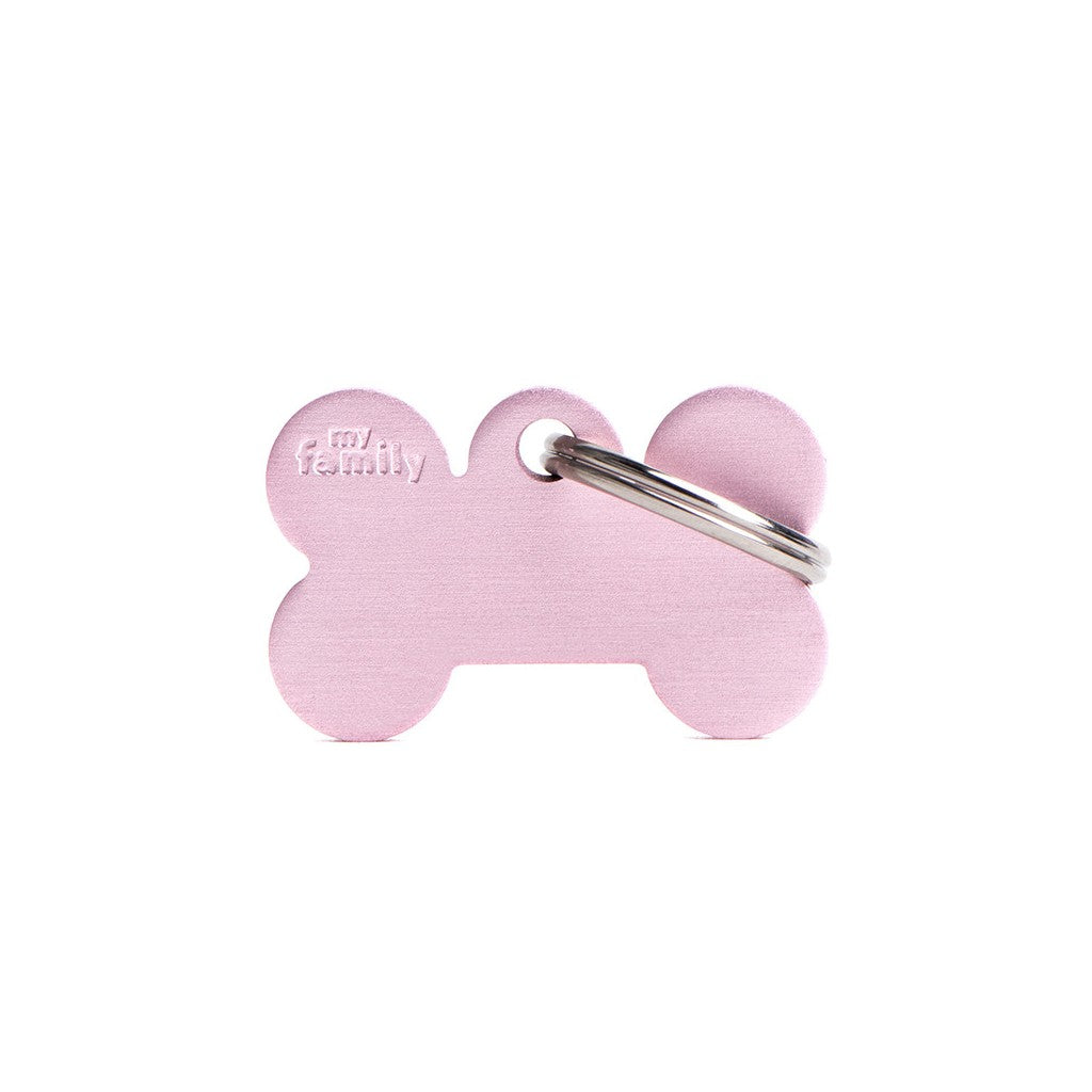 Placa ID de Aluminio Chica Rosa en Forma de Hueso para Perros