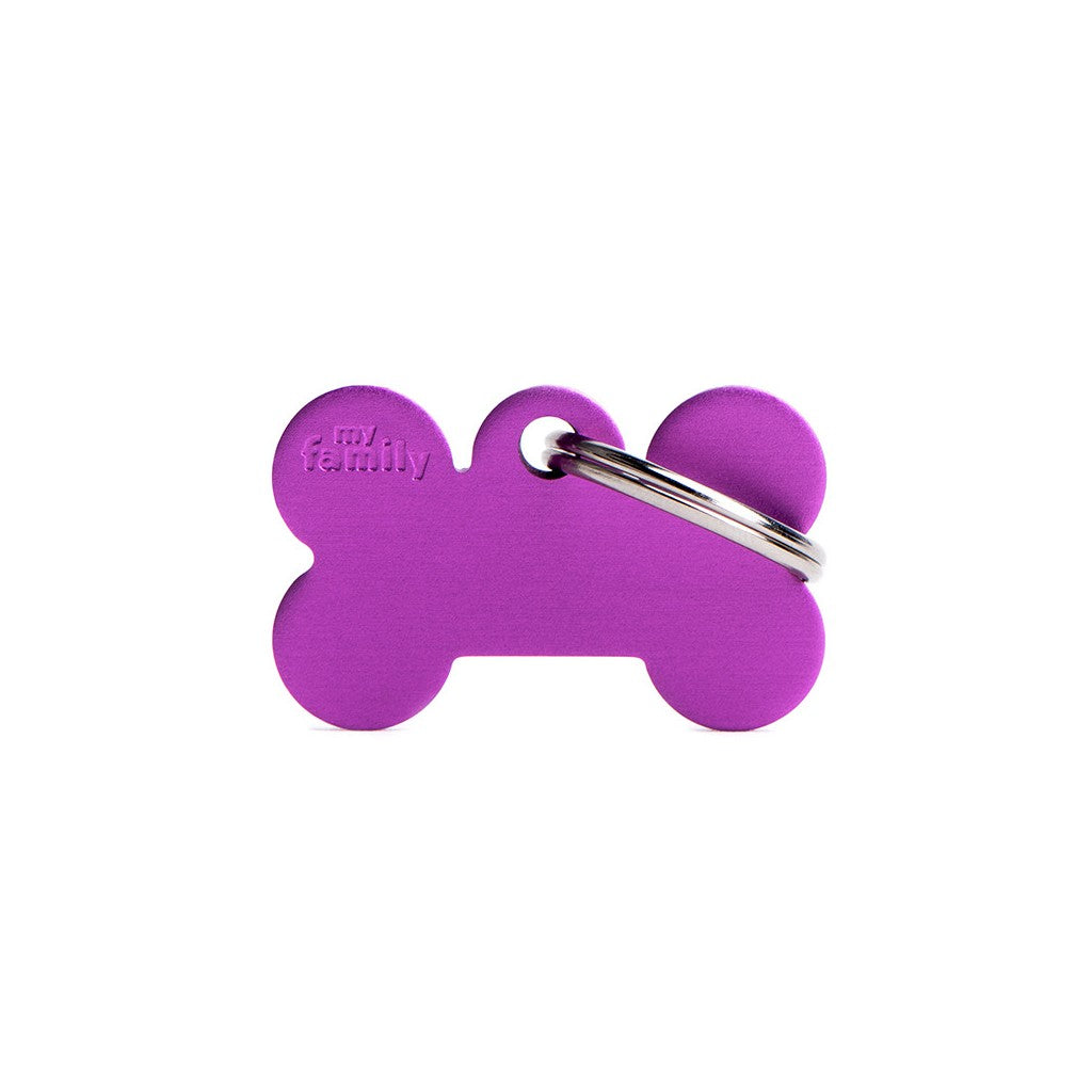 Placa ID de Aluminio Chica Purpura en Forma de Hueso para Perros