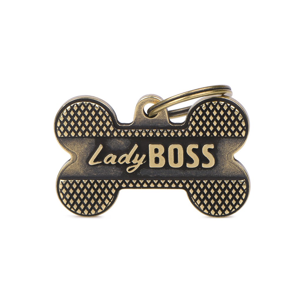 Placa ID Bronx Lady Boss Extra Grande en Forma de Hueso para Perros