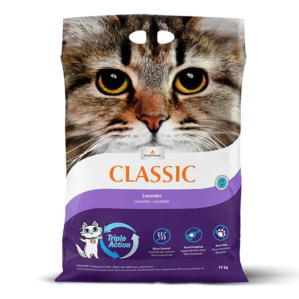 Arena Aglutinante Classic Lavanda para Gatos – Fórmula Triple Acción | INTERSAND