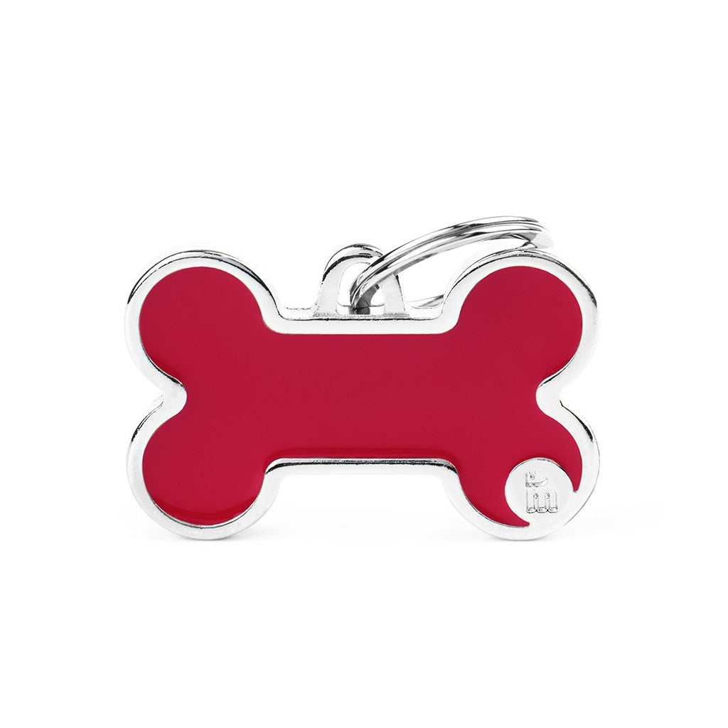 Placa ID Basic Handmade Grande Roja en Forma de Hueso para Perros