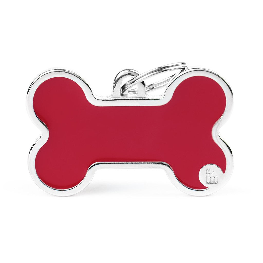 Placa ID Basic Handmade Extra Grande Roja en Forma de Hueso para Perros