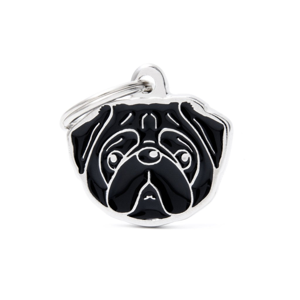 Placa ID en Forma de Pug Negro para Perros