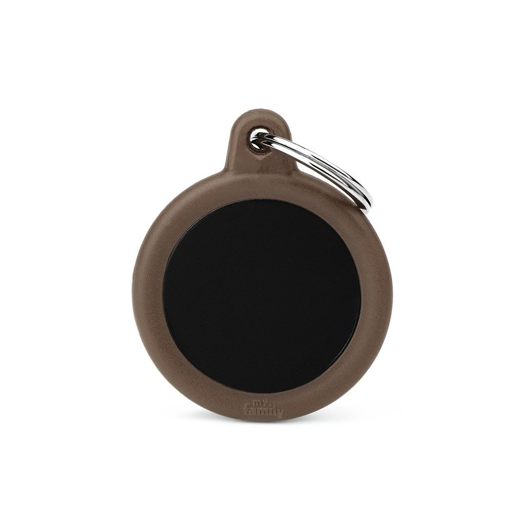 Placa ID Silenciosa de Aluminio Marrón en Forma de Círculo para Perros | MyFamily