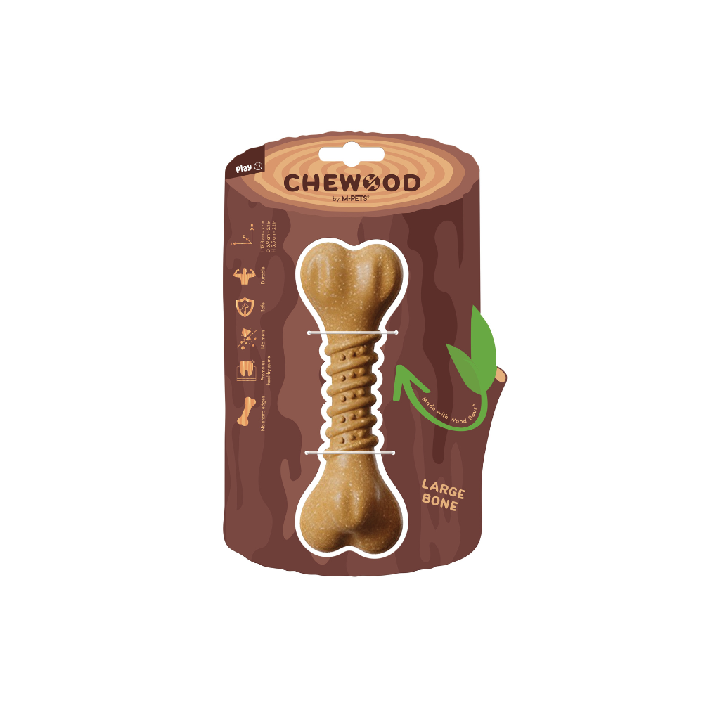 Juguete Mordedor CHEWOOD Small Bone S – Nylon y Madera Natural para Perro | M-PE