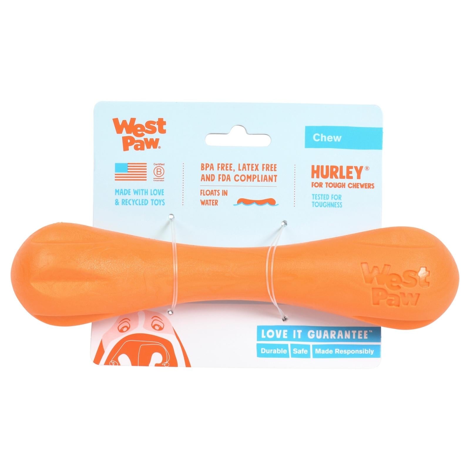 HURLEY de West Paw® color Naranja - Hueso de Juguete para Perros