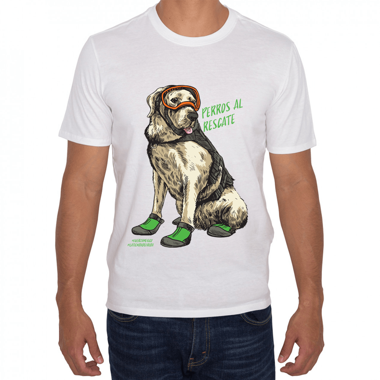 Camiseta Caballero para Perros al Rescate: Frida la Labrador en Blanco