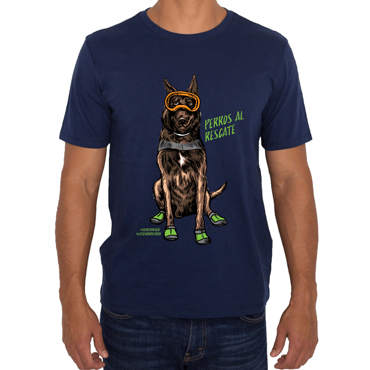 Camiseta Caballero para Perros al Rescate: Perro Militar Malinois en Azul Marino