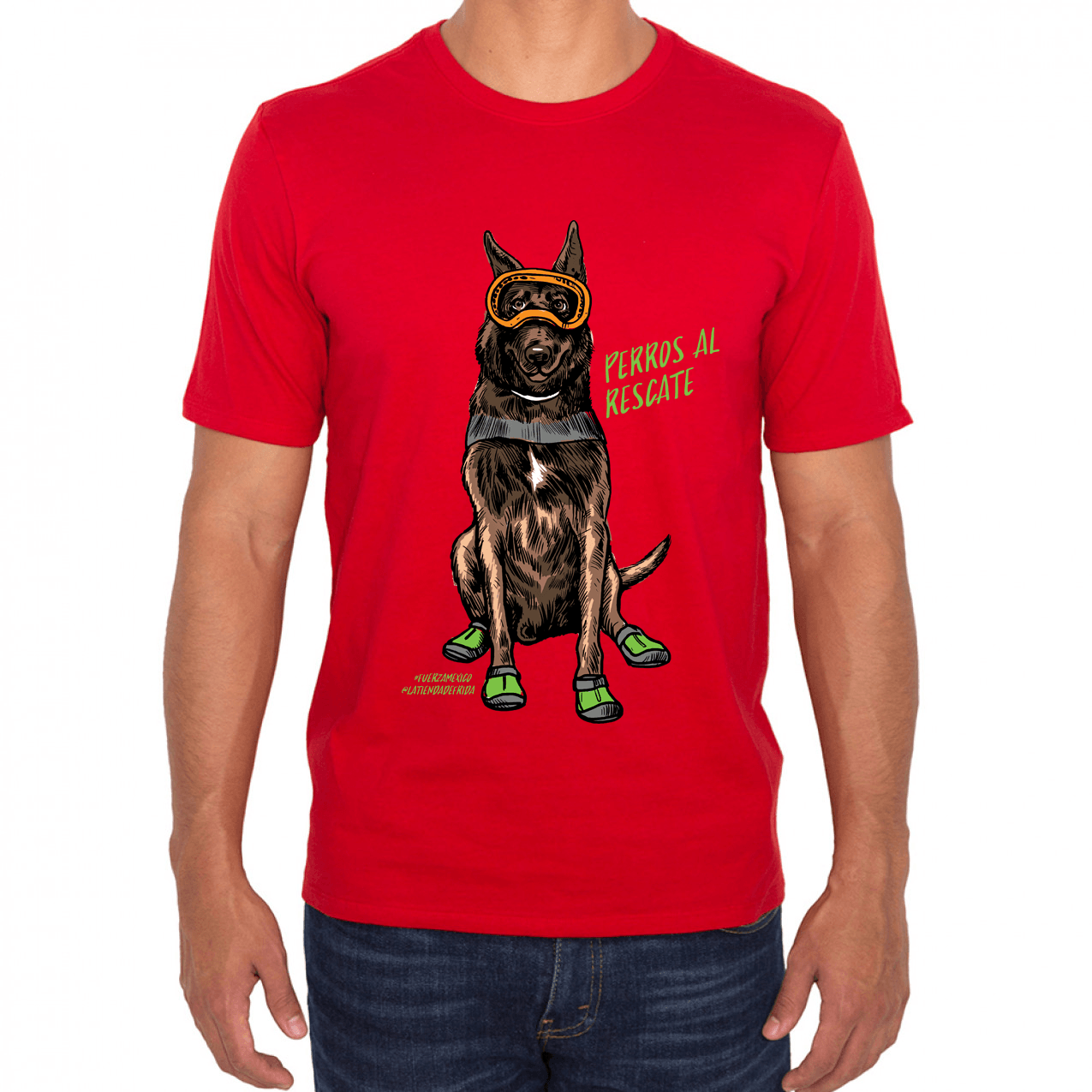 Camiseta Caballero para Perros al Rescate: Perro Militar Malinois en Rojo
