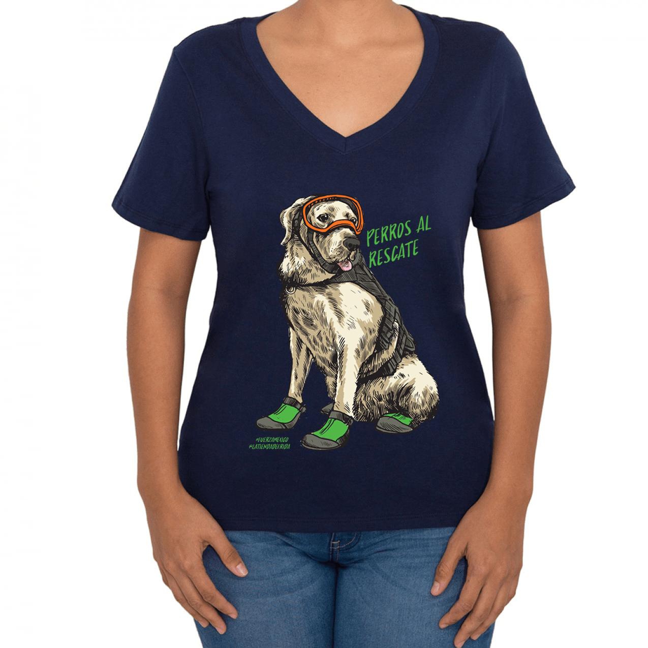 Camiseta Dama para Perros al Rescate: Frida la Labrador en Azul Marino