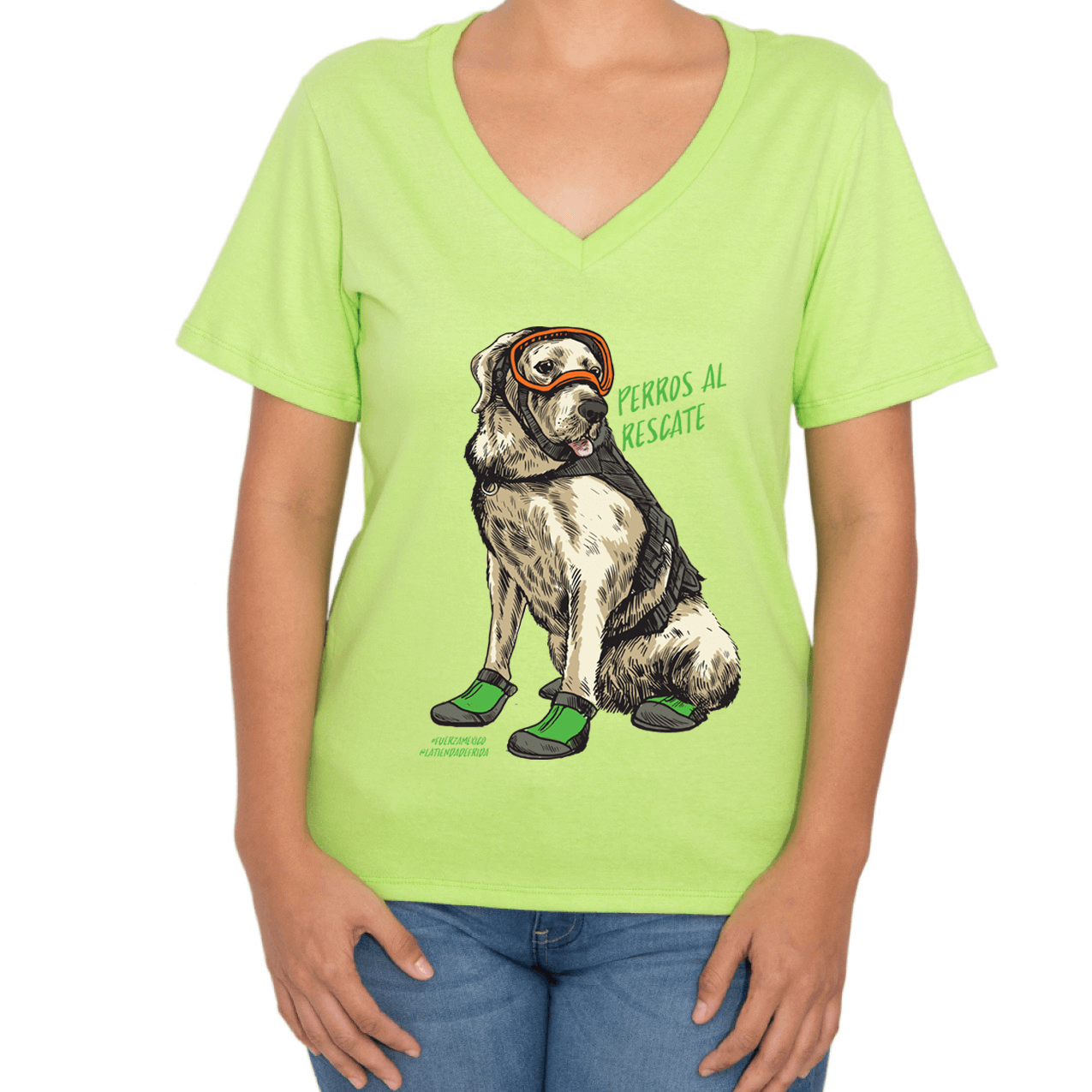 Camiseta Dama para Perros al Rescate: Frida la Labrador en Verde