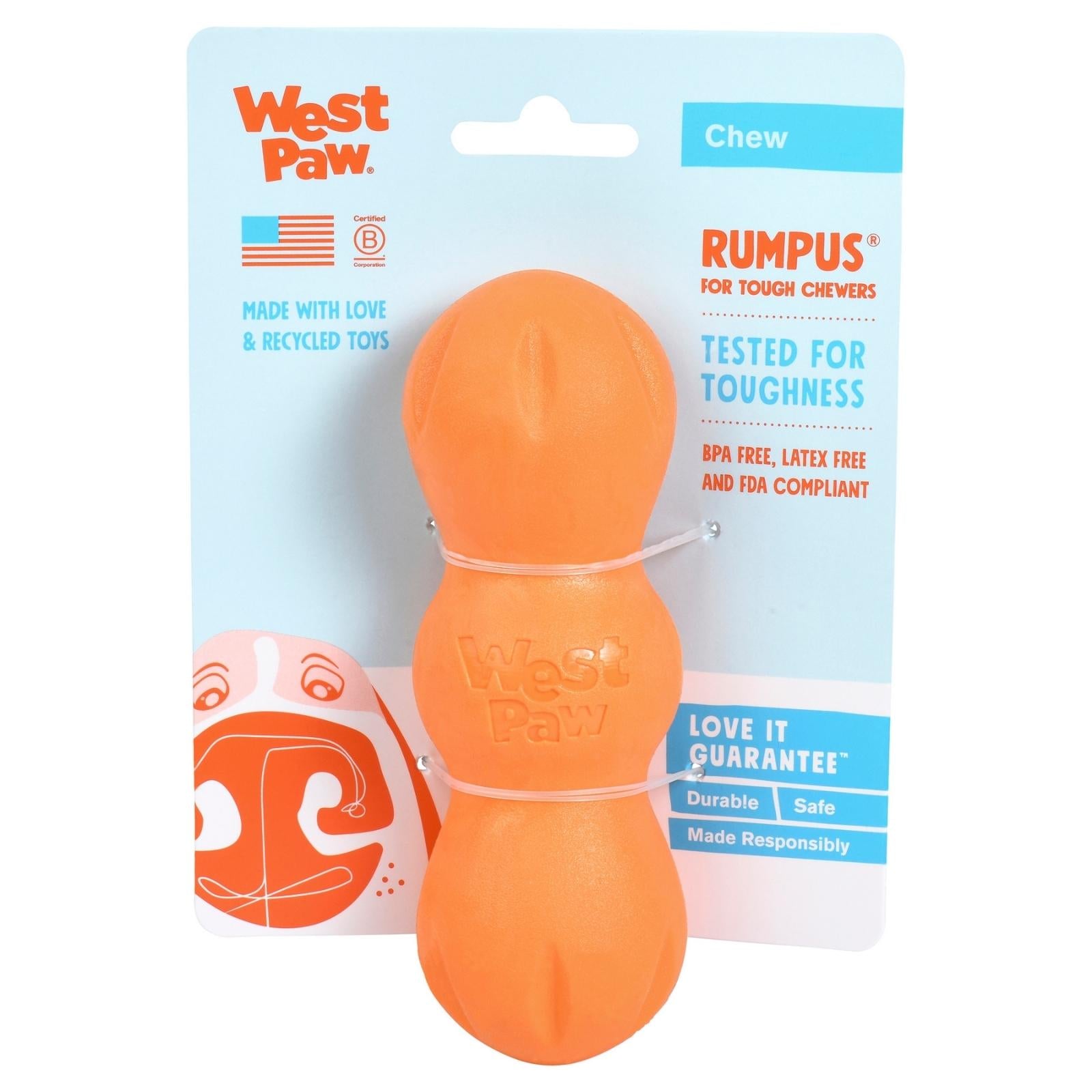 RUMPUS de West Paw® color Naranja - Super Resistente Juguete para Perros