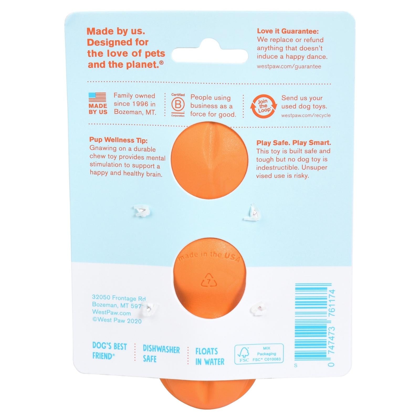 RUMPUS de West Paw® color Naranja - Super Resistente Juguete para Perros