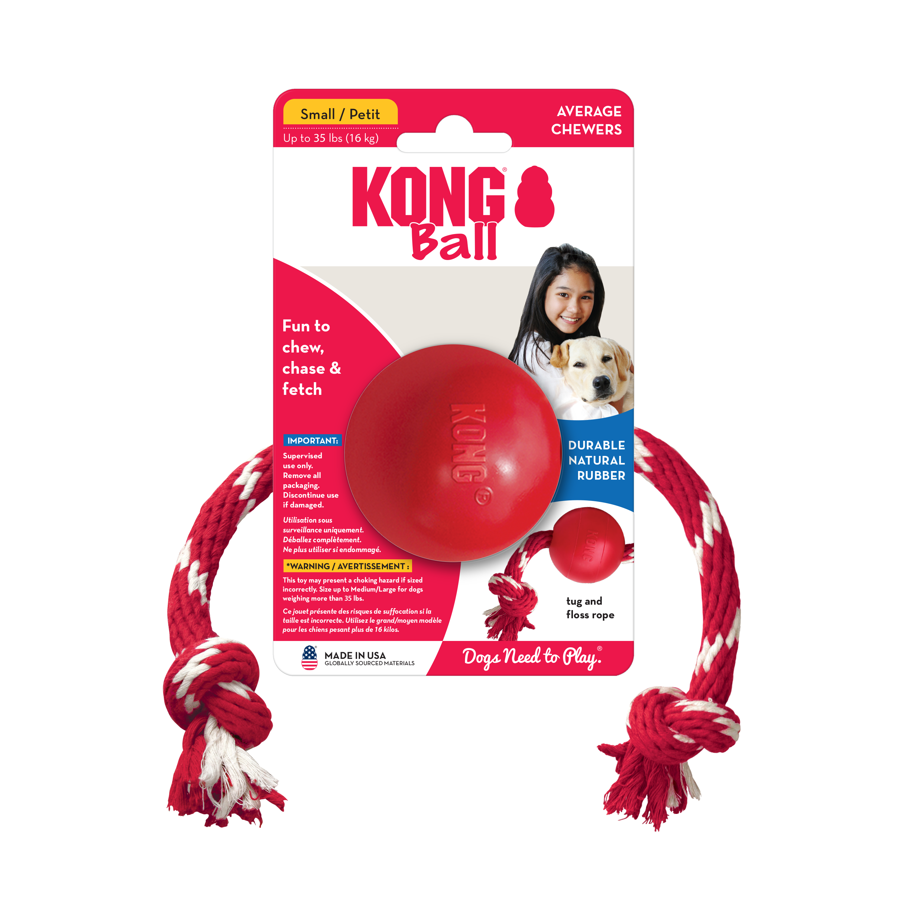 Kong Ball c/Rope - Pelota Kong Clásica con Cuerda