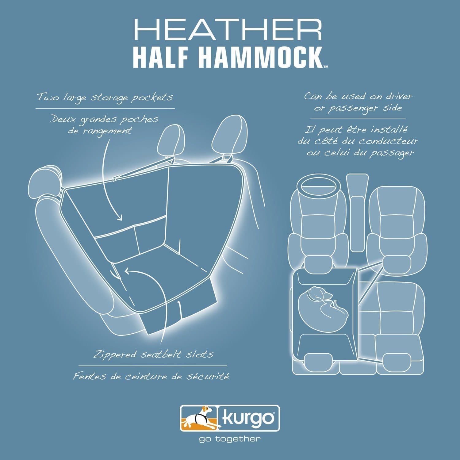 Half Hammock Heathern Azul - Media Hamaca Cubre Asientos para Perros de Kurgo®